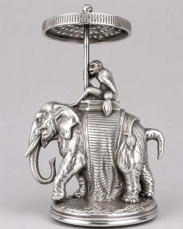 Christofle Elephant Indra 爪楊枝入れ 象と猿 Christofle Silver Plate Chinoiserie Monkey on Elephant w/ 'Toothpick'