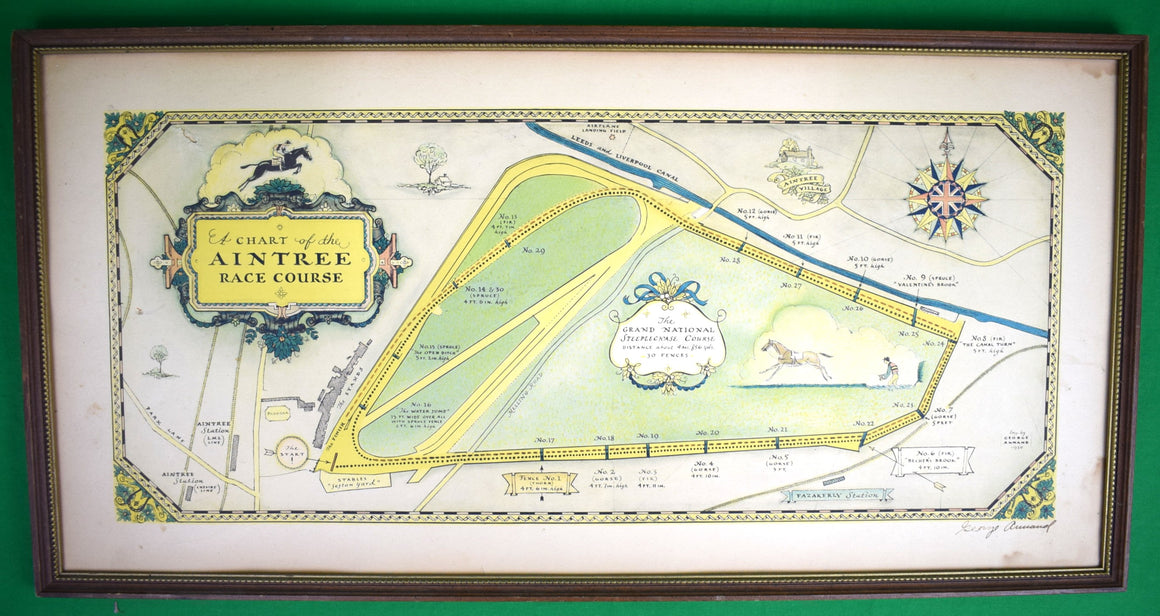 Chart Of The Aintree Race Course 1930 Hand-Coloured & Signed By The Artist George Annand