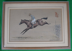 "Freddie" Thomas The First Rider To Win The New Jersey Hunt Cup Twice Quickens The Pace At The 25th Fence And Goes On To Win 1931 Gouache by Paul Brown