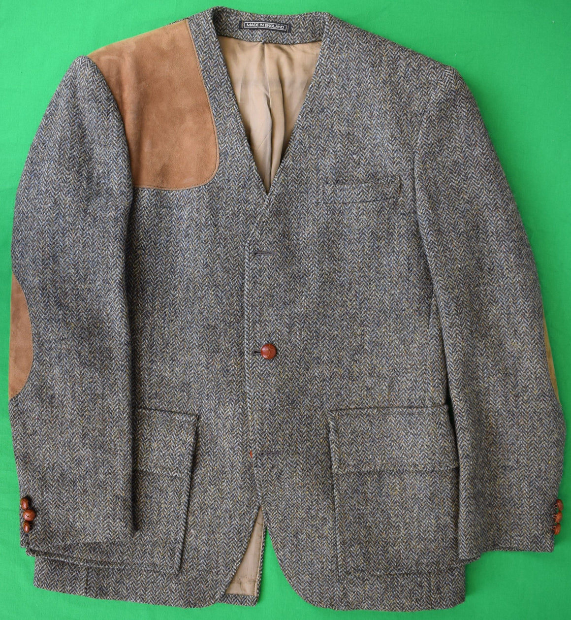 "Harris Tweed HB English Shooting Jacket w/ Suede Elbow Patches/ Shoulder Pad" Sz 40R