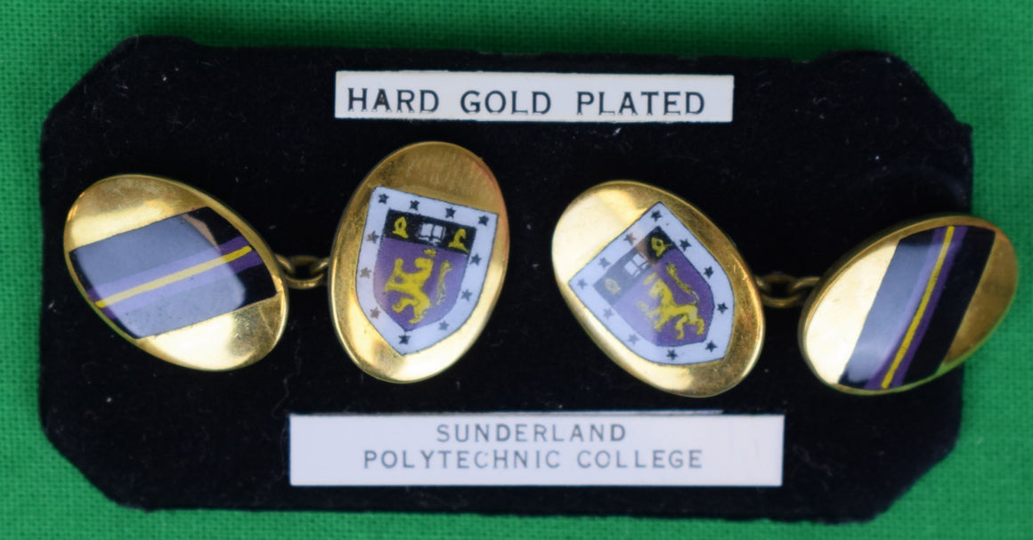 "Hard Gold Plated Sunderland Polytechnic College England Crest Cufflinks" (NWT)