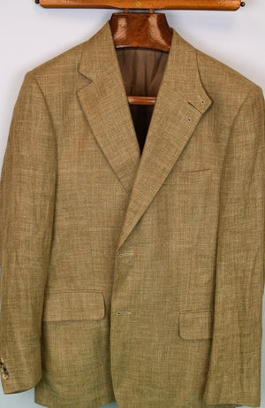 "Holland & Holland Silk/ Linen Mocha Wheat Slub Weave Jacket" Sz 42R