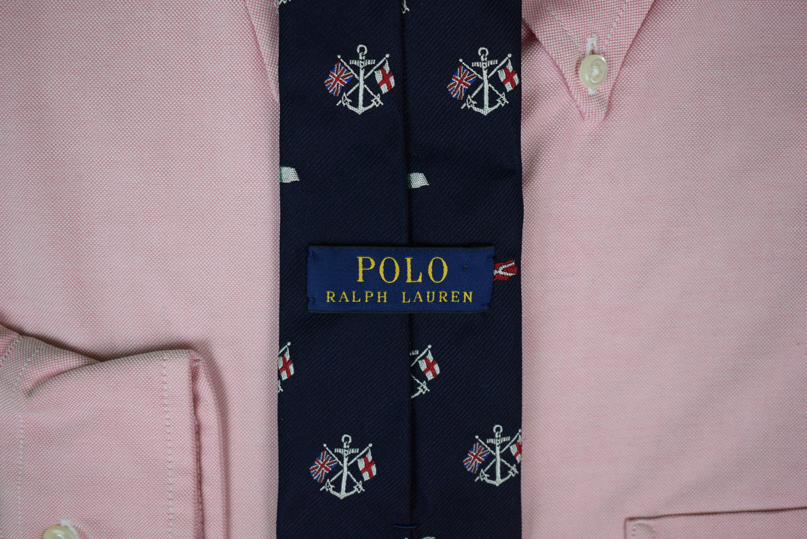 Polo Ralph Lauren Yacht Club Burgee Flag Navy Silk Tie