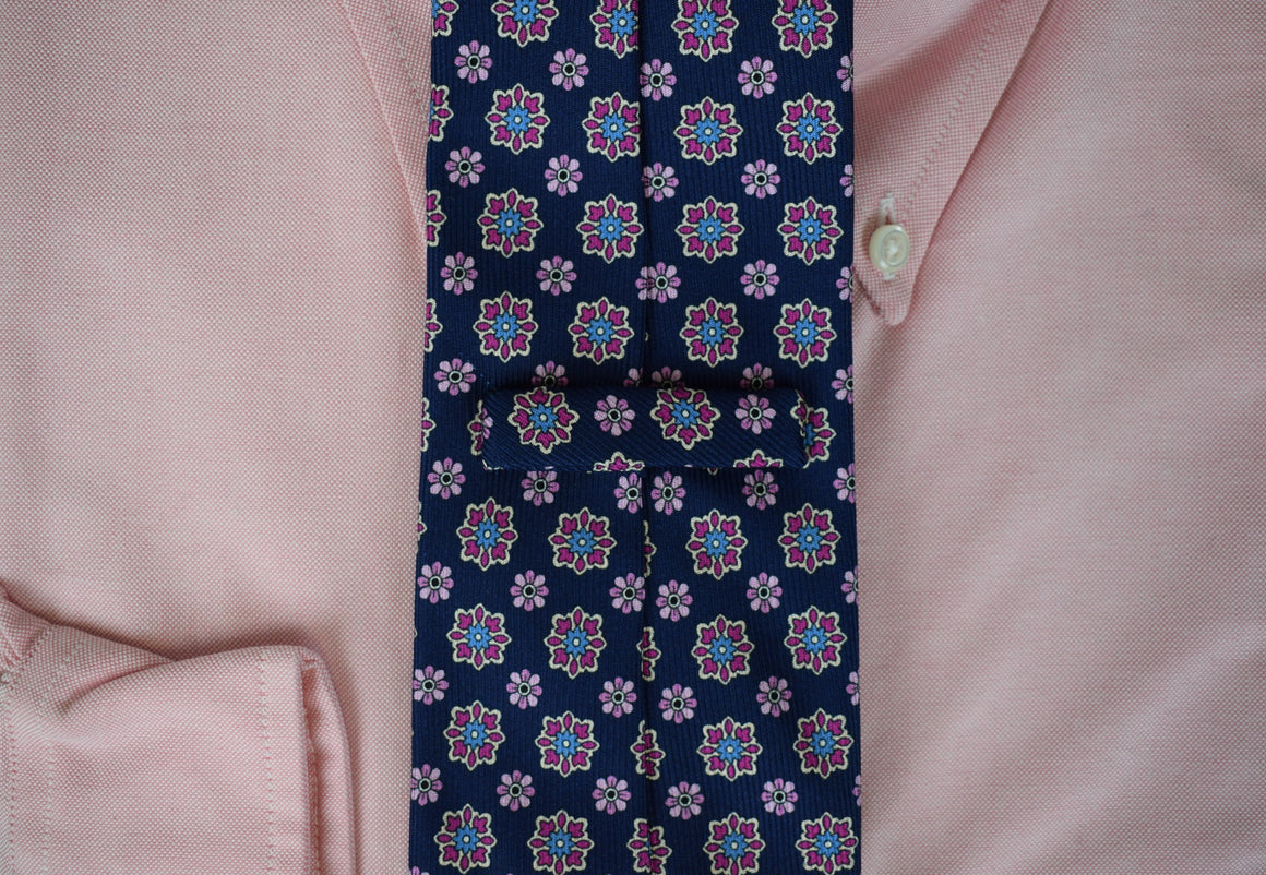 Paul Stuart Navy w/ Pink Foulard Print Italian Silk Tie
