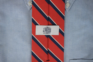J. Press Red w/ Navy/ White Repp Stripe Irish Poplin UK Wool/ Silk Tie
