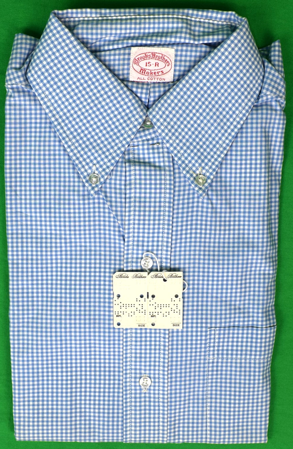 Brooks Brothers Blue/ White Gingham Check Broadcloth B/D Sport Shirt Sz 15-R (Deadstock w/ BB Tag)