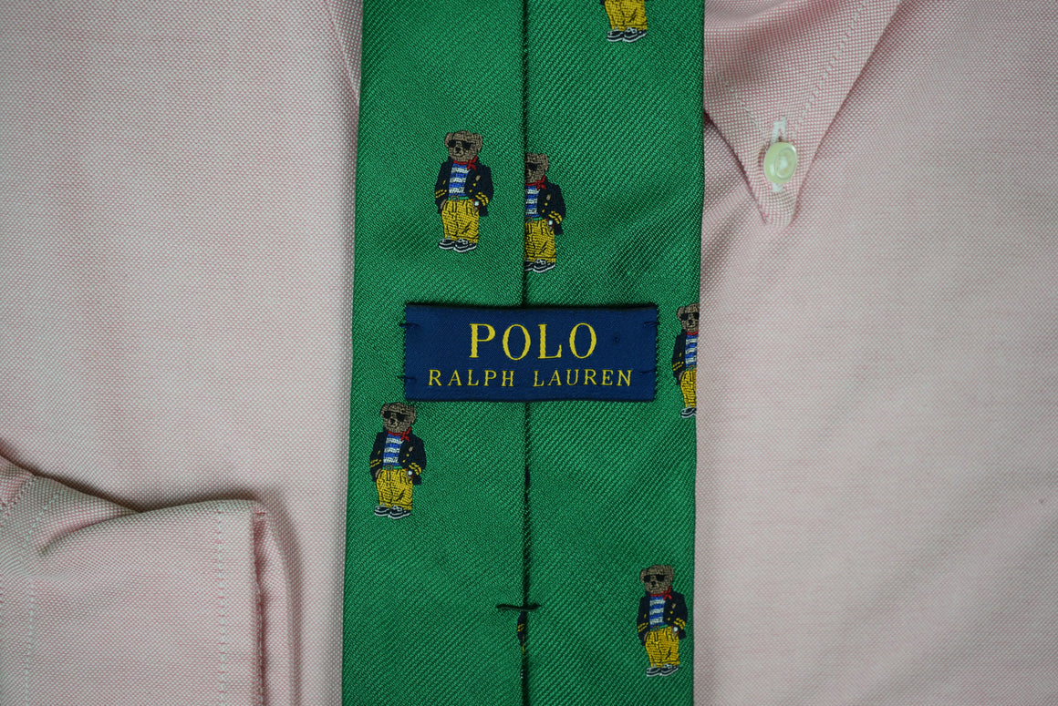 Polo Ralph Lauren Green Preppy Bear Italian Silk Tie