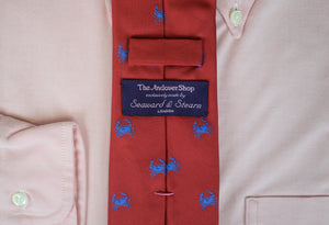 The Andover Shop x Seaward & Stearn Red English Silk Tie w/ Blue Crab Motif