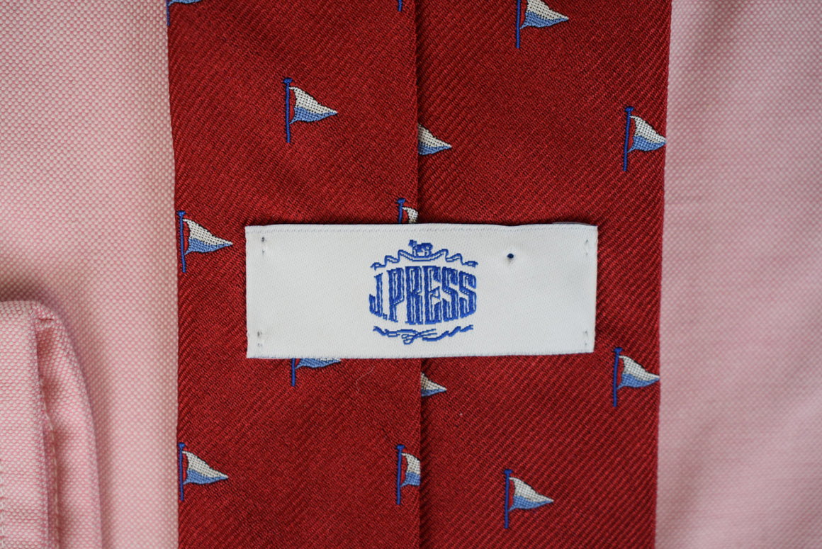 "J. Press Red English Silk w/ Blue Nautical Flag Club Tie" (SOLD)