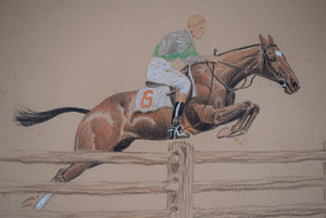 "Maryland Hunt Cup 1924 Cock o' the Run 5th Fred Thomas Up" Mixed Media Pastel Drawing by Paul Brown