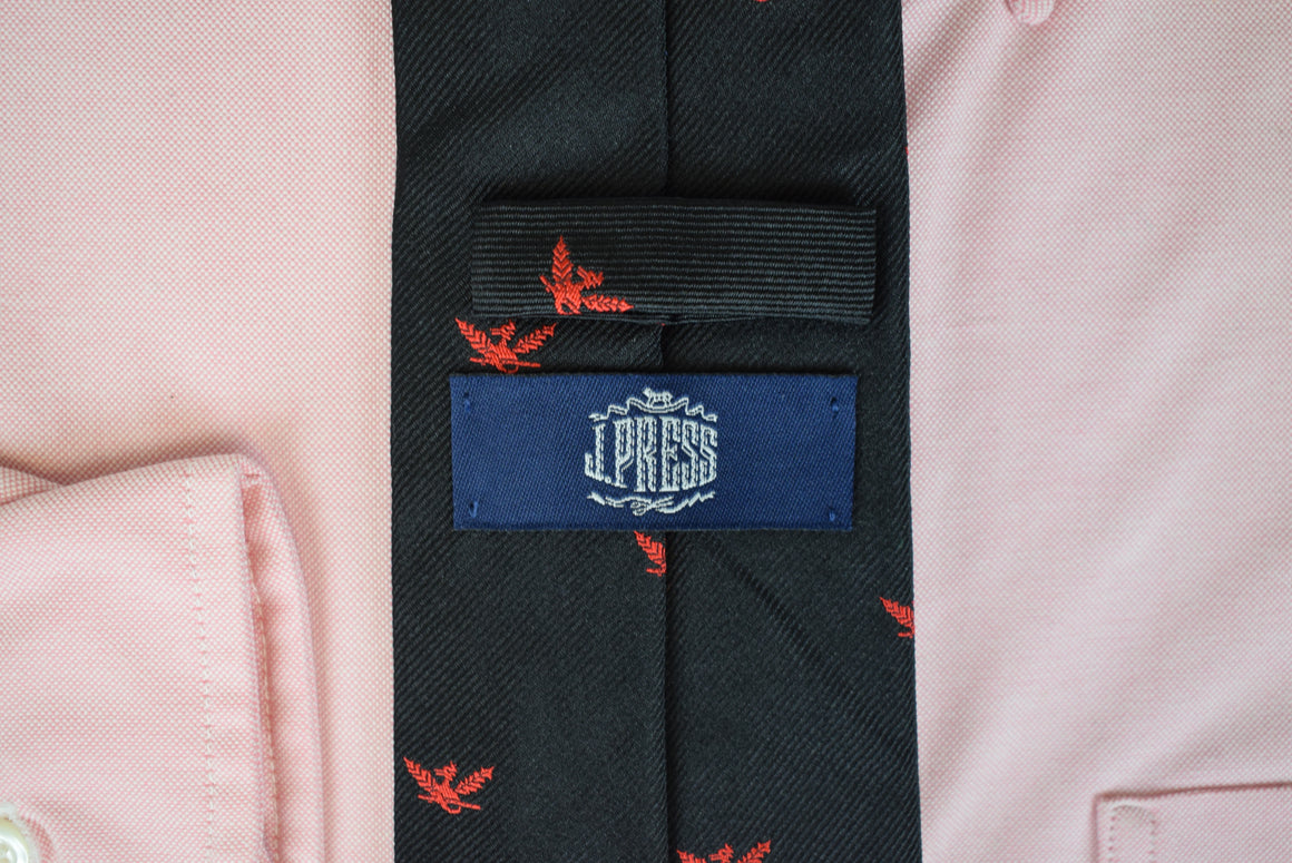 "J. Press Black w/ Red Eagle Emblematic Yale Whiffenpoofs Silk Club Tie"                                                         Silk Tie