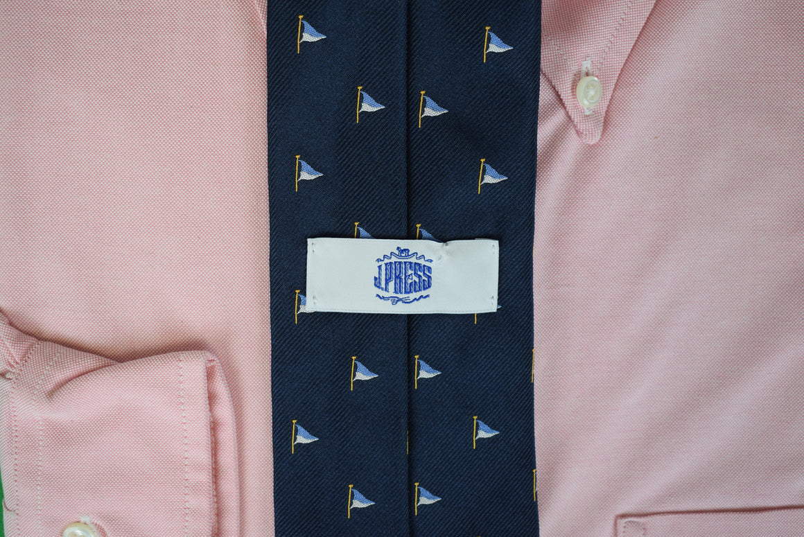 J. Press Navy English Silk w/ Royal Yacht Club Flag Tie