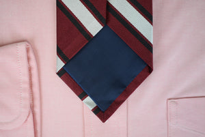 J. Press Burg/ Silver/ Black Repp Stripe Silk Tie