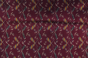 Cross Oars and Anchors on Plum Color Fabric