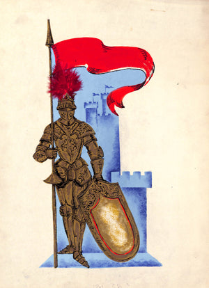Lanvin Paris Knight In Armor c1950s Advertising Watercolor Artwork