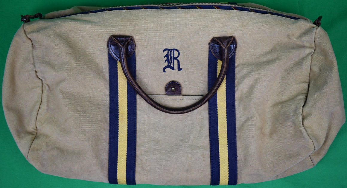 Rugby Ralph Lauren Khaki w/ Navy/ Yellow Stripes Canvas Duffle Bag