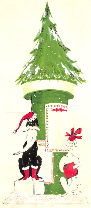 Lanvin Paris Christmas w/ Santa's Poodles c1950s Artwork