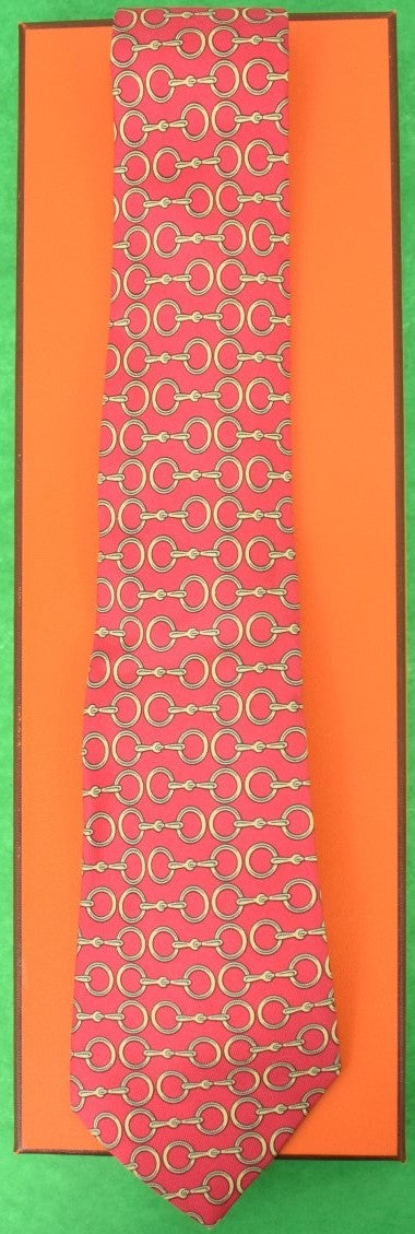 HERMES PARIS 100% SILK RED HORSE BIT LUXURY TIE 7059 TA MADE  Hermes Paris 100% Silk Red Horse Bit Motif Elegant Tie Made In France 60\