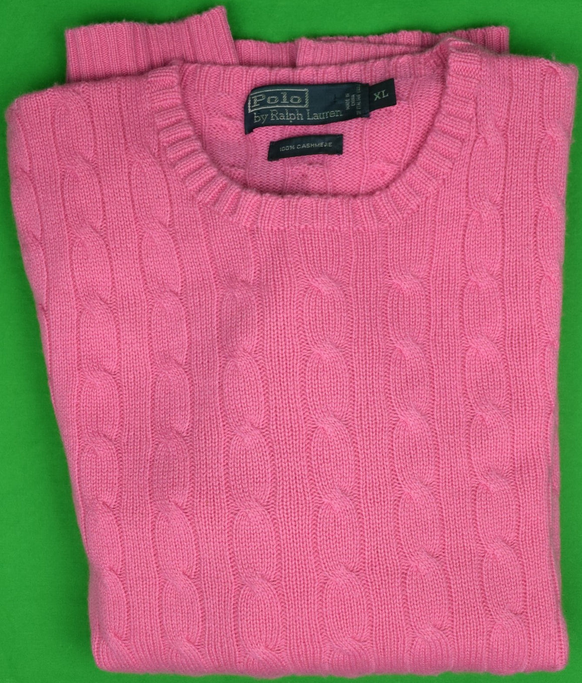 "Polo by Ralph Lauren 100% Hot Pink Cashmere Cable Crewneck Sweater" Sz: XL