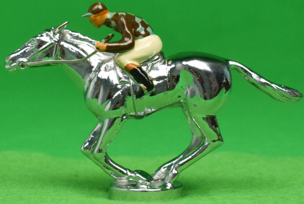 "Lejeune Chrome Race Horse/ Jockey/ w/ Custom Owner's Colours Car Mascot"