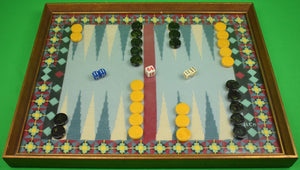 Petit Hand-Needlepoint Backgammon Board w/ Checkers & Dice