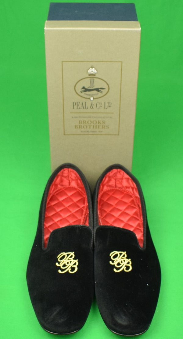 Brooks Brothers Peal & Co. Velvet Crown Slippers Black Sz 8.5 Suede Made England Brooks Brothers Loafer Black Casual Shoes for Men for sale  main image 3