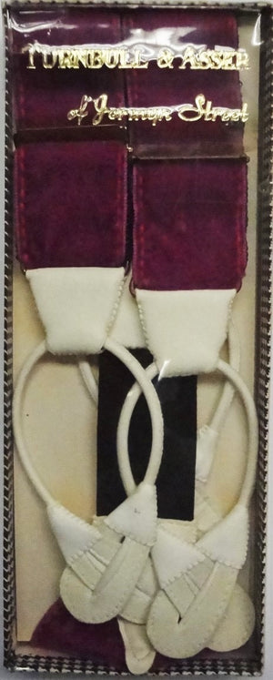 "Turnbull & Asser x Albert Thurston Fuchsia Velvet Braces w/ White Leather Findings" Sz: XL (New/ Old Stock!) (SOLD)