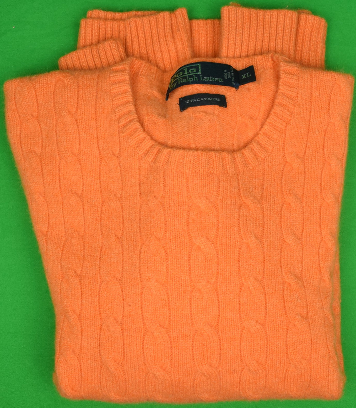 "Polo by Ralph Lauren 100% Cashmere Orange Cable Crewneck Sweater" Sz: XL (SOLD)