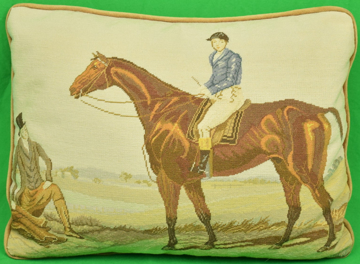 "Hand-Petit Needlepoint Jockey on Racehorse Pillow" (SOLD)