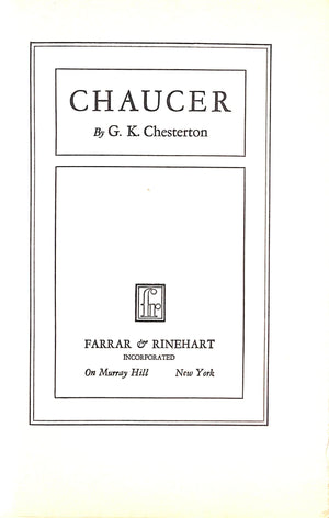 "Chaucer" 1932 CHESTERTON, G.K.