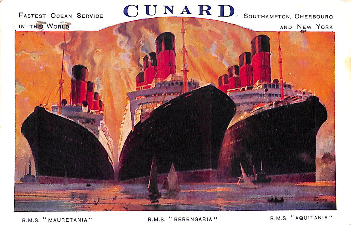 Cunard R.M.S. "Mauretania"/ R.M.S. "Berengaria"/ R.M.S. "Aquitania" 1925 Postcard (SOLD)