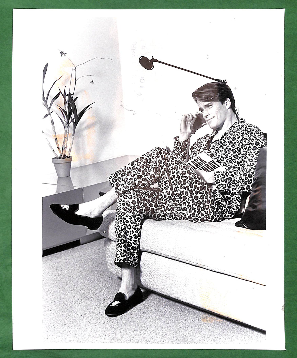 "Leopard Print Pajama Set w/ Trickers Slippers" c1988 Model Photo