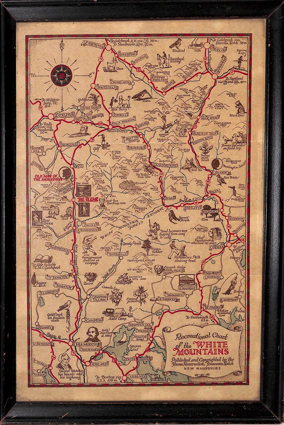 "Recreational c1920s Chart Of The White Mountains Franconia Notch New Hampshire" (SOLD)