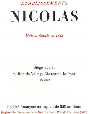 "Establissements Nicolas Maison Fondee en 1822"