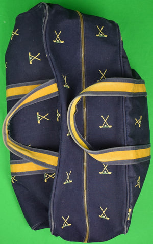 "Chipp Navy Canvas c1970s Duffle Bag w/ X'd Golf Clubs Embroidery"