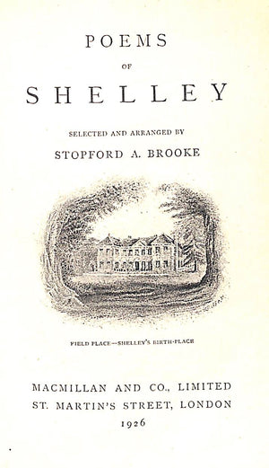 "Shelley's Poems" 1926 BROOKE, Stopford A.