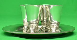 "Set of 4 Fox-Head Stirrup Cups w/ Silver Pewter Tray" (SOLD)