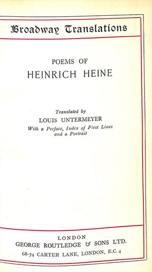 "Poems Of Heinrich Heine" HEINE, Heinrich