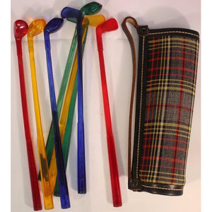8 Golf Club Swizzle Sticks in Scotch Tartan Bag