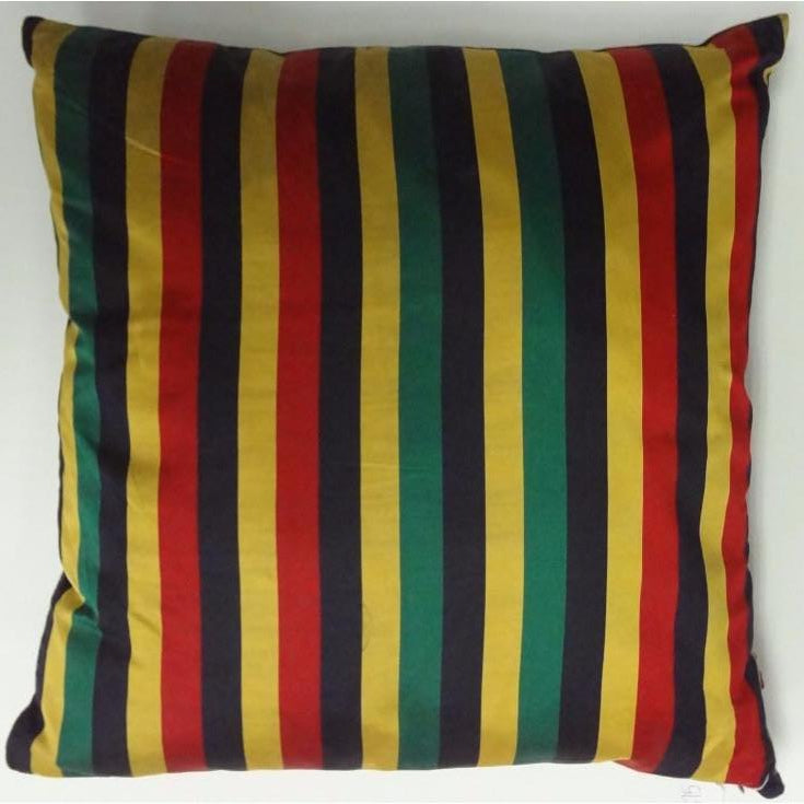 Vintage Silk Pillow w/ Gold/Navy/Red & Green Stripes