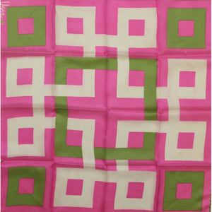Vera Silk Scarf w/Pink/Green & White Squares Print
