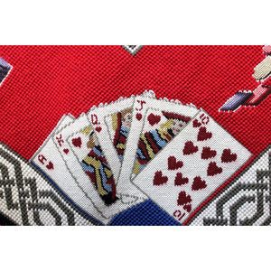Needlepoint Bridge Table Mat w/ Playing Cards & Jester