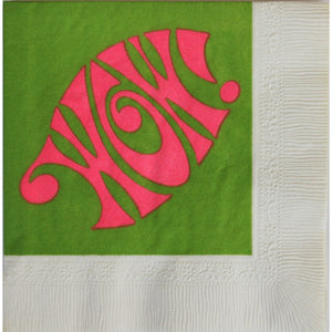 Set of 20 Hot Pink & Green 'Wow!' Cocktail Napkins & Coasters