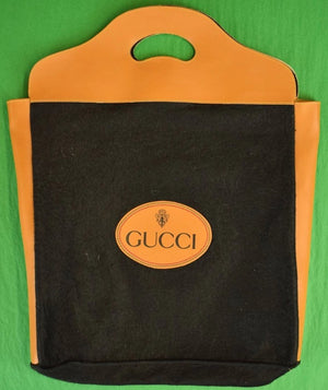Gucci Black Felt Tote Bag w/ Saddle Tan Trim