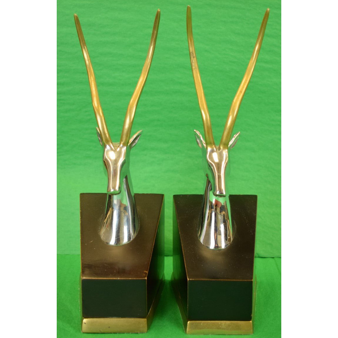 Pair of Gazelle Crome & Brass Horn Bookends