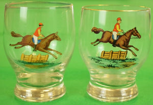 Pair of Hand-Painted Steeplechase Jockey Shot Glasses
