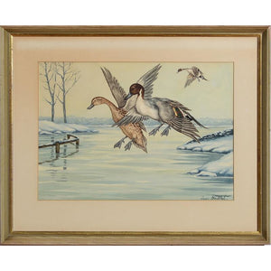 Ducks in Flight 2 Watercolour by Jean Herblet from the CZ Guest estate