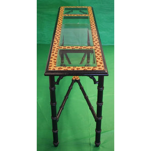 Hand-Painted Leopard Print Side Ebony Bamboo Table
