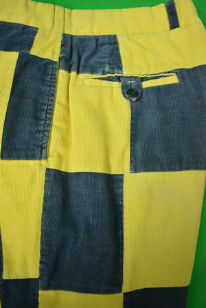 Chipp Patch Panel Yellow/ Navy Pinwale Corduroy Trousers Sz: 38"W