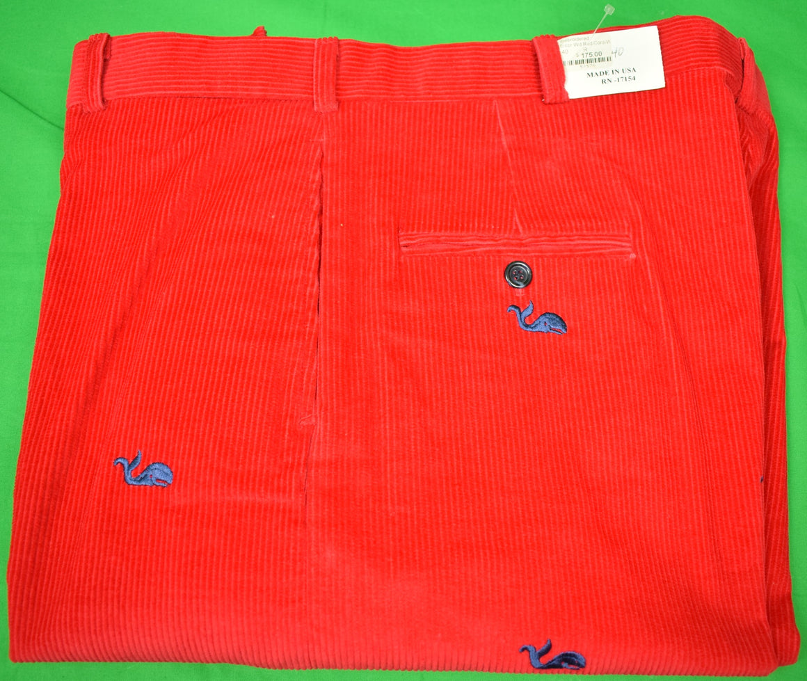 "O'Connell's Blue Whale Embroidered Red Corduroy Trousers" Sz 40 (NWT)